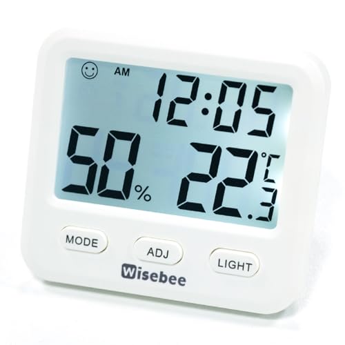 Wisebee Digital Indoor Hygrometer Thermometer, 2.9&#34; Backlit Temperature Humidity Sensor Monitor for Baby Rooms, Home, Office, 1 Pack (White)