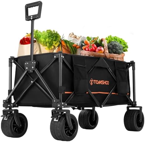 TOMSHOO four wheeled cart, foldable station wagon weighing 300 pounds (approximately 149.7 kilograms), with a load-bearing capacity of 7 inches (approximately 17.8 centimeters) * 4 inches (approximate