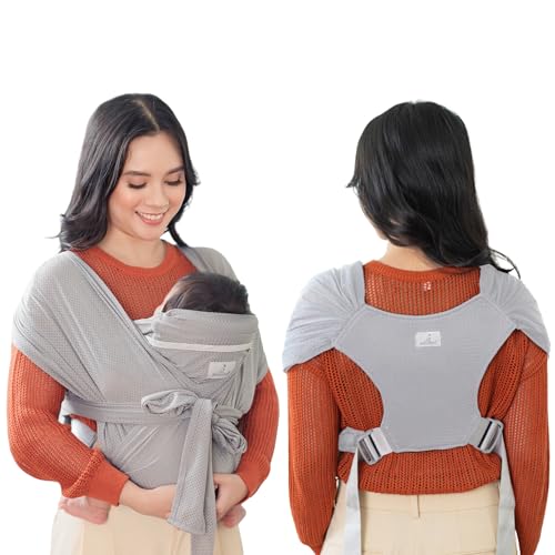 BabbleRoo Baby Wraps Carrier - Baby Essentials Baby Sling Carrier, Secure &amp; Comfortable, Breathable, Easy-to-use, Adjustable XS to XL, Promoting Parent-Child Bonding, Gray