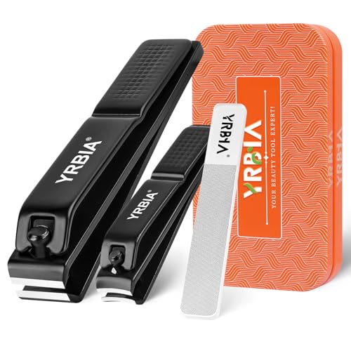 Nail Clippers with Glass Nail File, YRBIA Ultra Sharp Nail Clipper Set, Professional Fingernail &amp; Toenail Clippers Nail Cutter for Men and Women (Black)