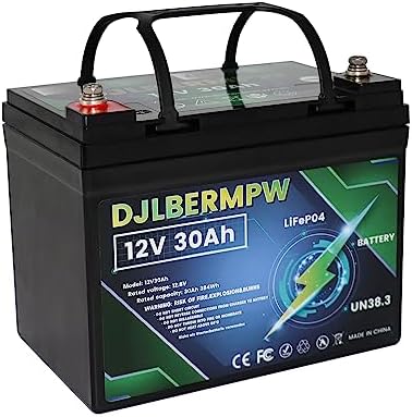 DJLBERMPW 12V 30Ah Lithium Battery 12V LiFePO4 Batteries 384W Load Power 4000+ Deep Cycle Lithium Iron Phosphate Battery Built-in 30A BMS Power Wheels Batteries for RV,Fish Finder,Emergency Light