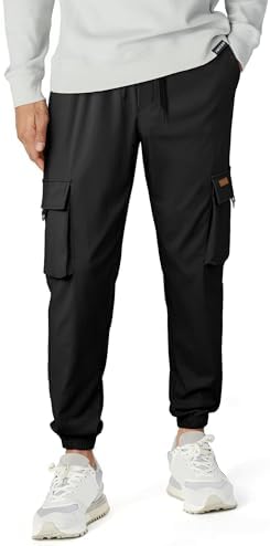 JMIERR men's casual lightweight elastic waist drawstring tapered pants with pockets