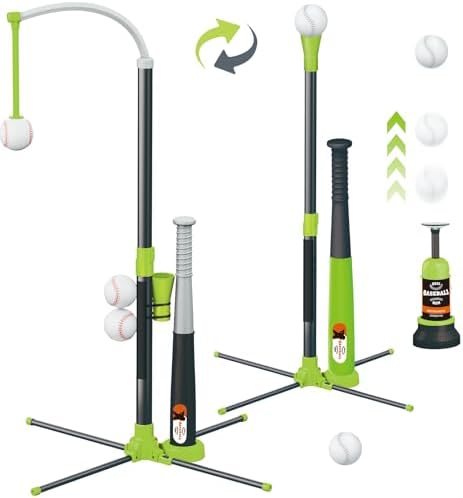 Surelect 3-in-1 T Ball Set for Kids, Adjustable Height Hanging Baseball Batting Tee Set with 2 Bats, Teeball Hitting Stand, Ball Launcher for Toddlers, Sport Toys Outdoor\/Indoor for Boys Girls