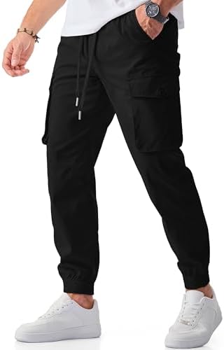 JMIERR Men&#39;s Casual Cargo Joggers Pants Stretch Elastic Waist Drawstring Tapered Sweatpants with Pockets