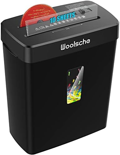 Woolsche Paper Shredder - 10-Sheet Cross Cut with 3.43-Gallon Basket - P-4 Security Level - 3-Mode Design - Shreds CD and Credit Card - Durable, Fast, and Jam Proof for Home Office (ETL Certified)