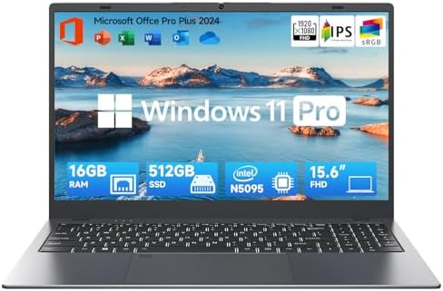 BLUEING 15.6 Inch Laptop-Computer with MS Office, 12th Gen Intel Quad-Core N5095, 16GB RAM 512GB SSD (Expandable to 2TB), Win 11 Laptop, Backlit, Fingerprint, Type-C, HDMI, USB3.2, BT5.0, WiFi 5G