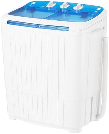 INTERGREAT Portable Washing Machine with Longer Hose, 16lbs Twin Tub Washer Mini Compact Laundry Washing Machine with Drain Pump, Semi-automatic Washer Combo for Dorms, Apartments, Blue
