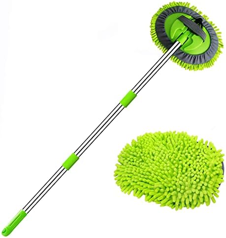 WillingHeart 47.5&#34; Car Wash Brush Mop Cleaning Tool with Long Handle Kit for Washing Detailing Cars Truck, SUV, RV, Trailer, Boat 2 in 1 Chenille Microfiber Sponge Duster Not Hurt Paint Scratch Fr