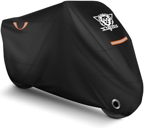 XYZCTEM Motorcycle Cover Waterproof Outdoor All Season Protection Motorcycle Storage Night Reflective Handles with Lock-Holes Storage Bag Fits up to 87&#34; Motorcycle Vehicle Covers