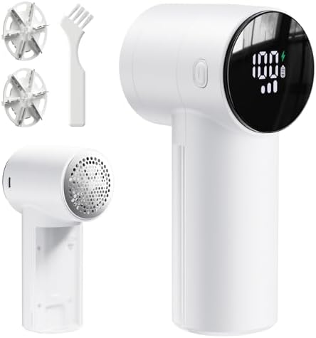 可充电织物剃须刀 antime 电动绒毛去除器 带数字显示屏的绒毛剃须刀,带6片叶刀片的毛衣剃须刀,3速除毛器,用于去除衣服、家具、毯子上的绒毛。