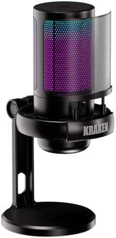 Kraken Echo RGB USB Condenser Microphone for Gaming, Podcast &amp; Streaming for PC, PS5, PS4, MAC, Laptops. Touch Mute - Gain Knob - Monitoring - Controllable RGB - PC Gaming Mic with Desk Stand (Bla