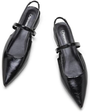 C.Paravano Women&#39;s Slingback Flats &amp; Heels - Pointed Toe, Ankle Strap, Comfortable Leather Dress Shoes