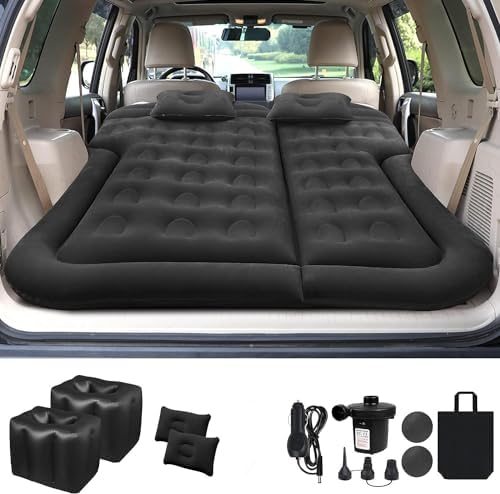 Vikuces® SUV Air Mattress Car Camping Travel Bed, Car Air Mattress Back Seat Bed,Thickened Inflatable Mattress with Two Air Pillow, Full Size Blow Up Sleeping Pad(Black)