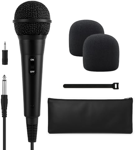 Bowens Wired Dynamic Microphone - Vocal Mic with 15ft Cable and 1\/4-Inch to 3.5mm Adapter, Cardioid Karaoke Microphone for Singing, DJ, PA System, Podcasting, Public Speaking Microfono