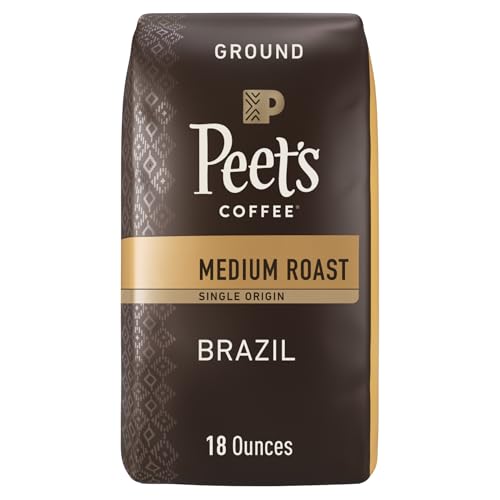 Peet&#39;s Coffee, Medium Roast Ground Coffee - Single Origin Brazil 18 Ounce Bag