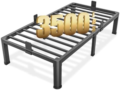 FUIOBYVV Twin Bed Frames with Round Corner Edge Legs, 14 Inch High 3500 lbs Heavy Duty Metal Platform Bed Frame Twin Size, No Box Spring Needed\/Non-Slip\/Steel Slat Support\/Noise Free