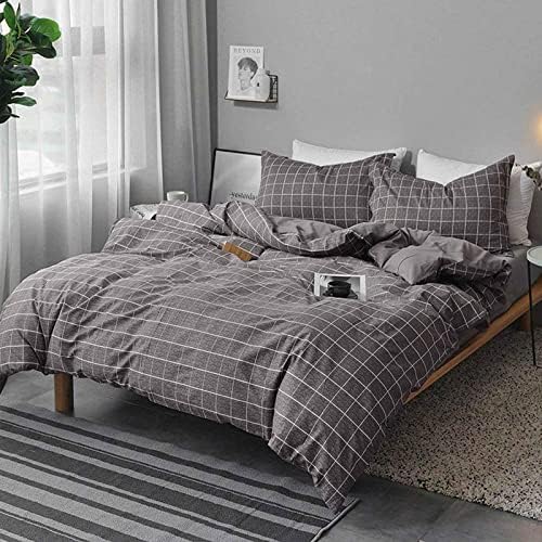 Nanko Queen Duvet Cover Set Gray, 3 Pieces 1200 TC Luxury Microfiber Down Comforter Quilt Bedding Cover with Zipper Closure, Ties - Organic Modern Style for Men and Women, Plaid