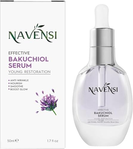Navensi Bakuchiol Serum 50ml Natural Retinol Alternative with Hyaluronic Acid &amp; Vitamin C Anti-Aging Face Serum for Fine Lines, Wrinkles &amp; Dark Spots Hydrating, Firming &amp; Brightening