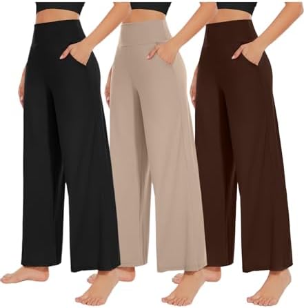 NEW YOUNG 3 Pack Women&#39;s Wide Leg Pants with Pockets High Waist Loose Sweatpants Casual Lounge Yoga Workout Palazzo