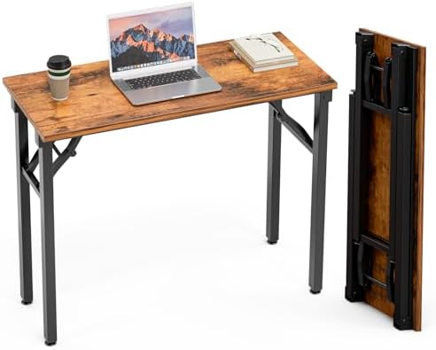 TEMI Small Computer Desk Folding Table - 35.8&#34; Foldable Office Desk, No Assembly, Perfect for Small Spaces in Bedroom, Dorm, or Apartment, Portable Mini Desk or Study Table with Compact Design, Br