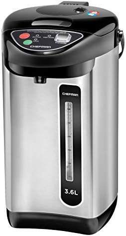 Chefman Electric Hot Water Pot Urn w\/Auto &amp; Manual Dispense Buttons, Safety Lock, Instant Heating for Coffee &amp; Tea, Auto-Shutoff &amp; Boil Dry Protection, Insulated Stainless Steel, 3.6L\/3.