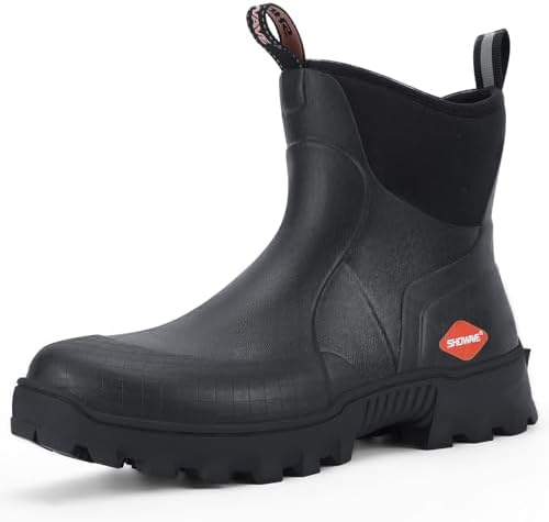 Showave men's short rubber boots, waterproof rain boots, warm work boots, comfortable sports soles