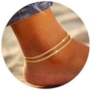 Robaice Ankle Bracelets for Women, Glitter Waterproof Adjustable Anklet for Women, 14K Gold Plated\/Sterling Silver Layered Anklets, Summer Beach Anklet Jewelry for Women Gift