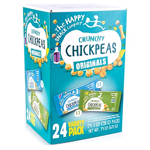 The Happy Snack Company Crunchy Chickpeas Variety Pack 24 x 1 oz ( Sea Salt &amp; Balsamic Vinegar Flavor and Lime &amp; Cracked Pepper Flavor). 5g Plant Based Protein &amp; 120 Cals. Gluten, Nut &amp