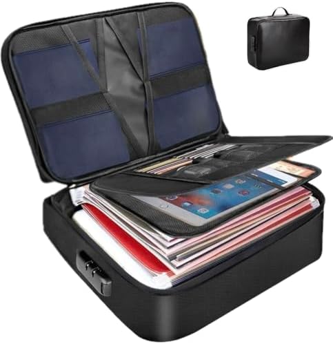 Fireproof Document Organizer, Large Size with 2000F Heat Insulated Money Bag, Document Safe, Office Briefcase, Black