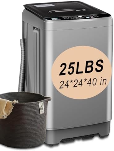 KRIB BLING Grey 25lbs Compact Portable Top Load Washing Machine with LED Display, 10 Programs, 8 Water Levels, Ideal for Dorms, Apartments, RV, Grey