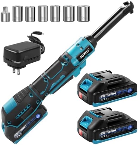 ZUYIYI 3\/8&#34; Cordless Electric Ratchet Wrench Set, 66Ft-lbs 6.3&#34; Extended Long Neck Ratchet Wrench, 400RPM 21V Power Torque Ratchets, 2x 2.0Ah Batteries &amp; Charger, 6 Sockets, 1\/4&#34; Ada