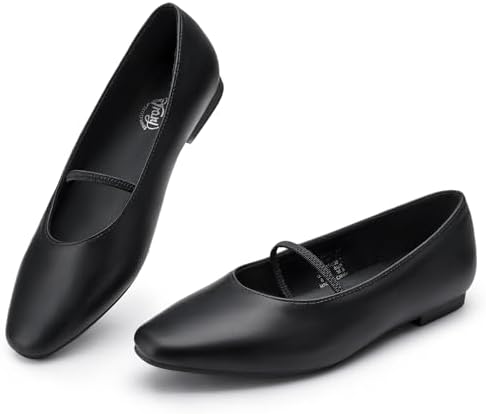 Trary Mary Jane Ballet Flats for Women - Comfortable Closed Toe Shoes With Strap