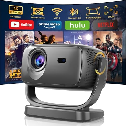 4K Smart Projector with 5G WiFi and Bluetooth 5.2, 600 ANSI Portable Projector with Built in App, 1080P Outdoor Movie Projector with 4P4D Correction, Max 220&#34; Compatible with iPhone\/Android\/TV S