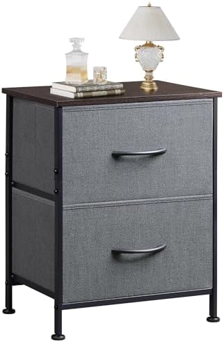 WLIVE Nightstand, 2 Drawer Dresser for Bedroom, Small Dresser with 2 Drawers, Bedside Furniture, Night Stand, End Table with Fabric Bins for Bedroom, Closet, Entryway, College Dorm, Dark Grey