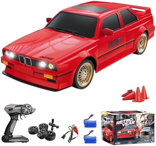 Hitish RC Drift Car for Kids Adults 1:16 Scale 2.4Ghz 4WD High Speed RTR Racing Car 30KM\/H with Led Lights Remote Control Vehicle Sport Toy Gifts for Girls Boys, Two Batteries and Drift Tire Included