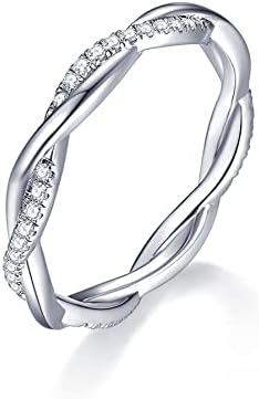 IMOLOVE Moissanite Wedding Band Wedding Rings for Women Twisted Rings 925 Sterling Silver Rings with 18K White Gold Plated Eternity Stackable Engagement Ring Anniversary Band Size 4-11