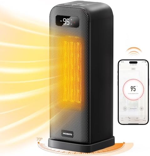 MORENTO Indoor Space Heater, Smart Space Heater, Wi Fi and Voice Control, Portable Heater with Thermostat, 1500W Electric Heater, 12H Timer, Suitable for Office, Bedroom, and Home Quiet Space Heater (