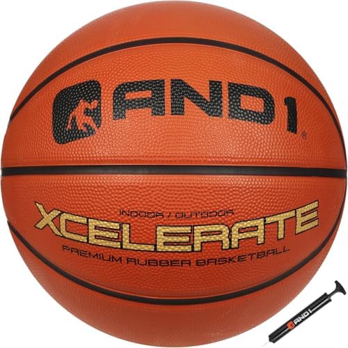 AND1 Xcelerate Rubber Basketball: Official Regulation Size 7 (29.5\u201D) Streetball, Made for Indoor\/Outdoor Games