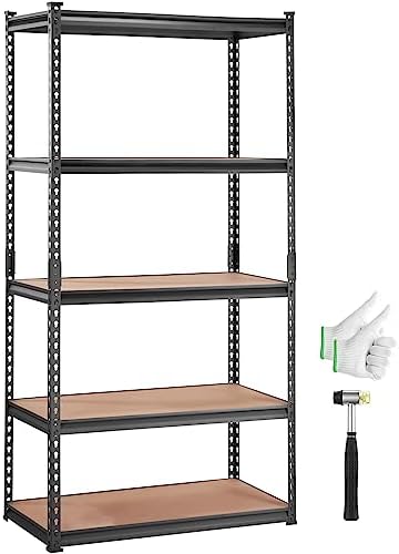 VEVOR Storage Shelving Unit, 5-Tier Adjustable, 2000 lbs Capacity, Heavy Duty Garage Shelves Metal Organizer Utility Rack, Black, 36&#34; L x 18&#34; W x 72&#34; H for Kitchen Pantry Basement Bathroom