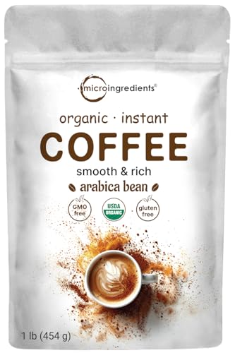 Organic Instant Coffee, 1lb Powder  Premium Arabica Coffee Beans Source  Medium to Dark Roast  Natural Fresh Flavor  Smooth &amp; Rich  Non-GMO, Gluten Free