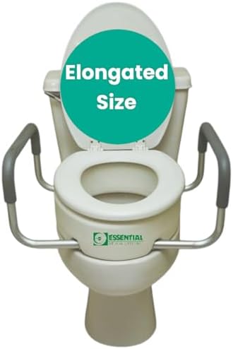 Essential Medical Supply Raised Elevated Toilet Seat Riser for an Elongated Toilet with Padded Aluminum Arms for Support and Compatible with Existing Seat, Elongated, 19 x 14 x 3.5