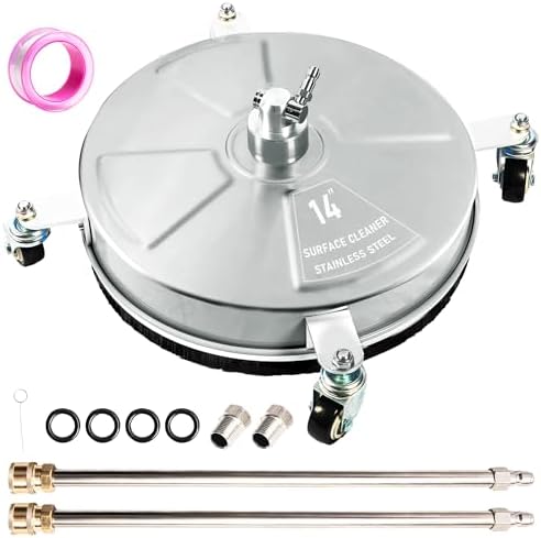 Wexo Palindrog 14&#34; Pressure Washer Surface Cleaner with 4 Wheels, Stainless Steel Power Washer Surface Cleaner for Driveways Sidewalks Patios, 1\/4&#34; Quick Connector, 2 Extension Wand, 4000 PSI