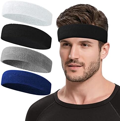 Sweatbands Sports Headband for Men &amp; Women, Moisture Wicking Hairband Athletic Towel Headbands Cotton Head Sweat Bands for Running, Cycling, Yoga, Spa