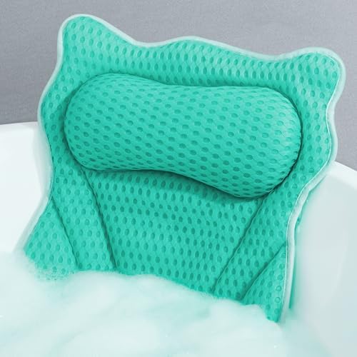 MTDLYICE Bath Pillow, Bath Pillows for Tub Neck and Back Support, Soft 4D Air Mesh Bathtub Pillow 16.5 x 17.3 INCH, with 6 Powerful Suction Cups, Bath Accessories Relaxing Gifts for Women (Lake Blue)