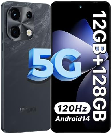 UMIDIGI Note 100 5G Cell Phone, Android 14 Unlocked Phones, 12(6+6) GB+128GB\/TF 1TB Expend, 5G Dual SIM, 50MP Camera, 6.8&#34; HD+120Hz Display, Fingerprint+AI Face Unlock, 5000mAh Android Phone(Blac