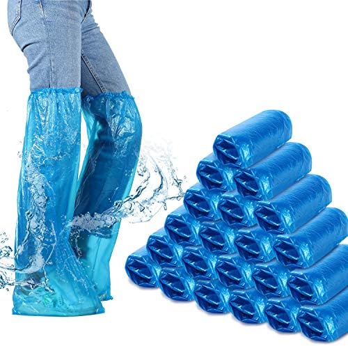 SATINIOR disposable boot cover plastic long waterproof shoe cover suitable for men and women over the knee, Robin blue, medium size