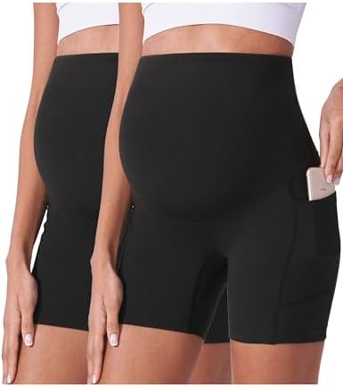 POSHDIVAH Maternity Shorts for Women Over Belly Biker Workout Yoga Active Summer Pregnancy Running Short Leggings 5&#34;