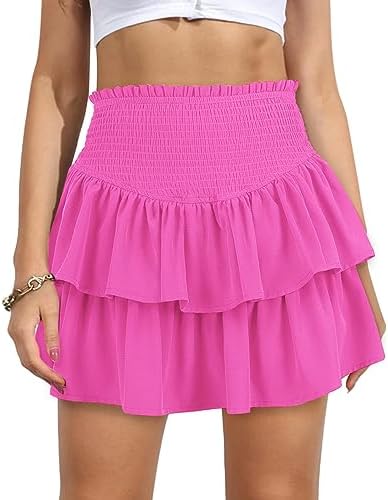 Vigorics Women&#39;s High Waist Ruffle Mini Skirt Cute Tiered Short Skirt with Shorts Underneath