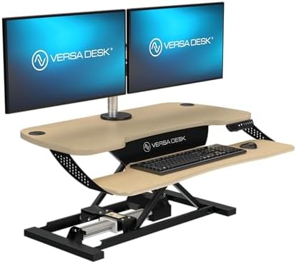 VERSADESK® PowerPro™ Elite 36\u201D x 24&#34; \u2013 App Controlled Electric Standing Desk Converter w\/USB Charging Port. Raises up to 20\u201D. Fully Assembled \u2013 Includes LED Lights. Supports 8