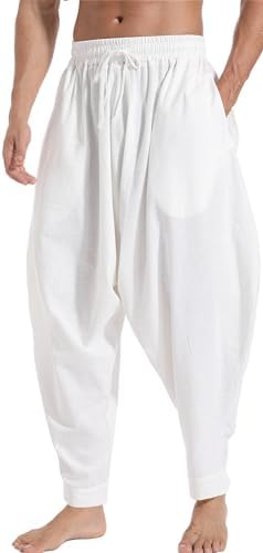 AITFINEISM Men&#39;s Drawstring Aladdin Hippie Harem Pants Loose Drop Crotch Trousers